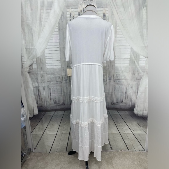 Nurture Westbound Size 2X White V-Neck Tiered Maxi Dress Short Sleeve Drawstring - Picture 10 of 14